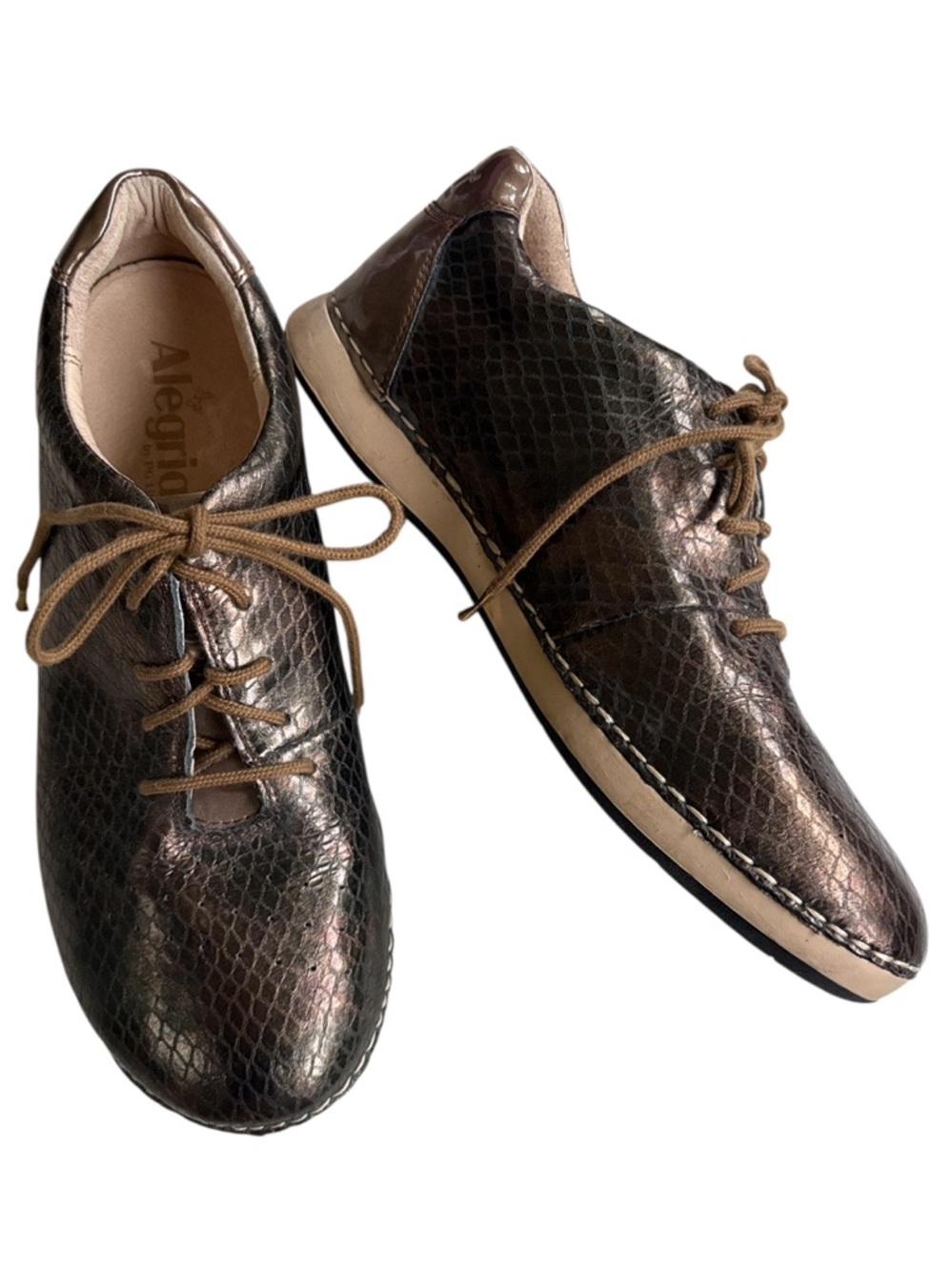EUC Alegria Leather Essence Lace-Ups Bronze Size 8 - 8.5